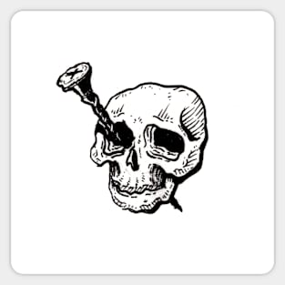 Screwed Head , Funny skull man ink drawing Sticker